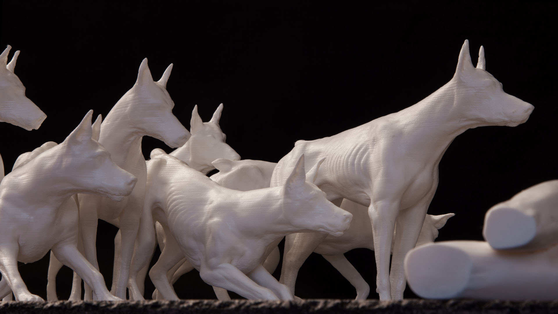 sculpture, impression 3D, 3D printed, Concrete, béton, ABS, entre chien et loup, meute, chien, homme, 
